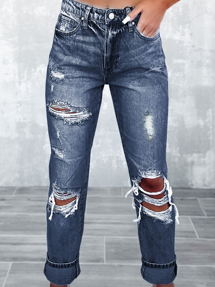 Westway Apparel Retro Tattered Straight High Waist Skinny Jeans (Women's)