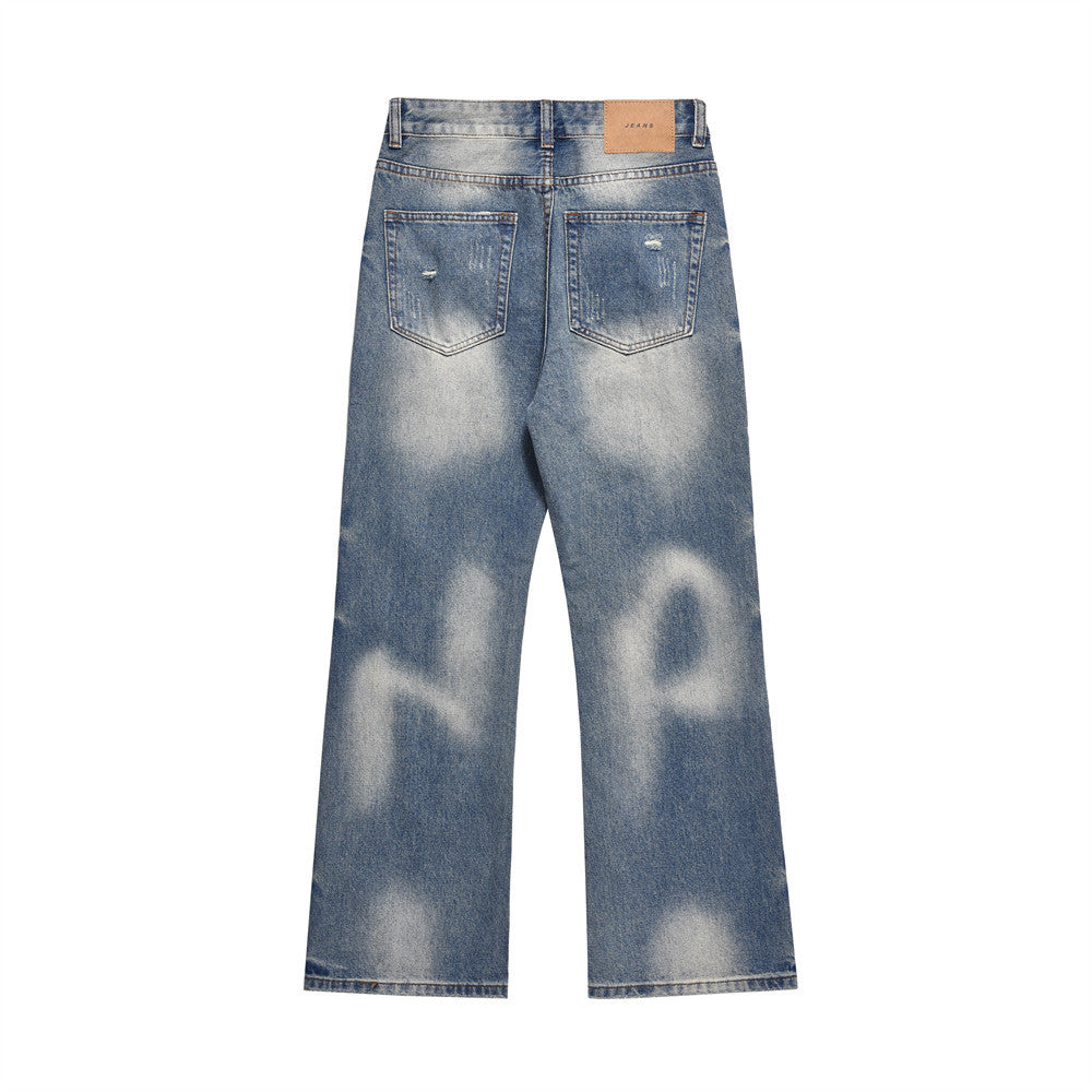 Westway Retro Washed Straight Jeans Retro Loose Mop Wide-leg Pants (Men's)