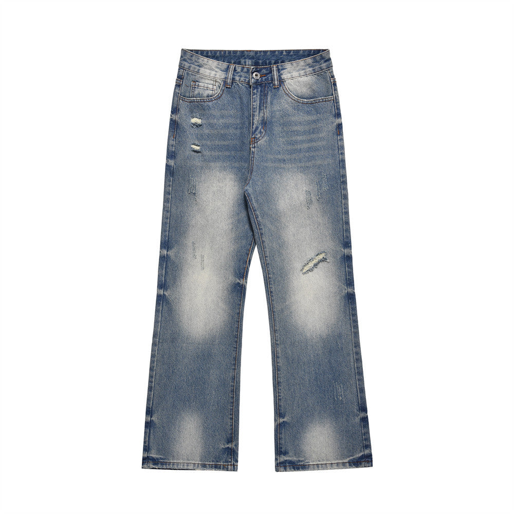 Westway Retro Washed Straight Jeans Retro Loose Mop Wide-leg Pants (Men's)