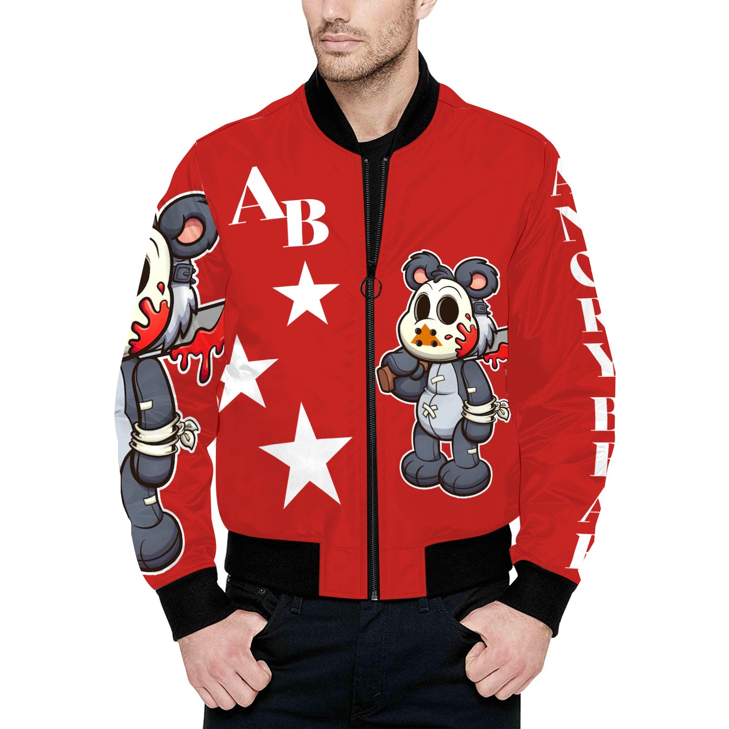 Angry Bear Men's All Over Print Quilted Bomber Jacket