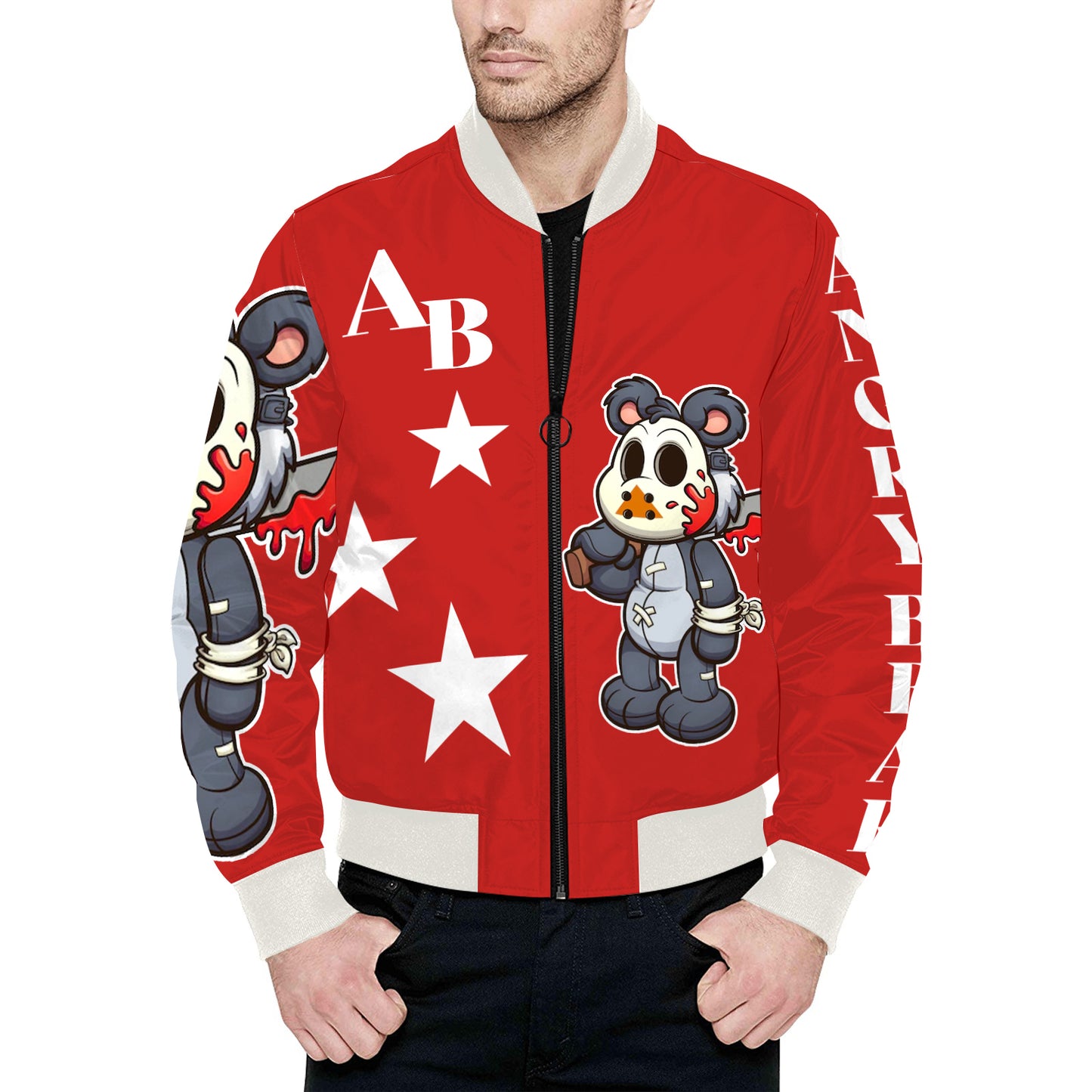 Angry Bear Men's All Over Print Quilted Bomber Jacket