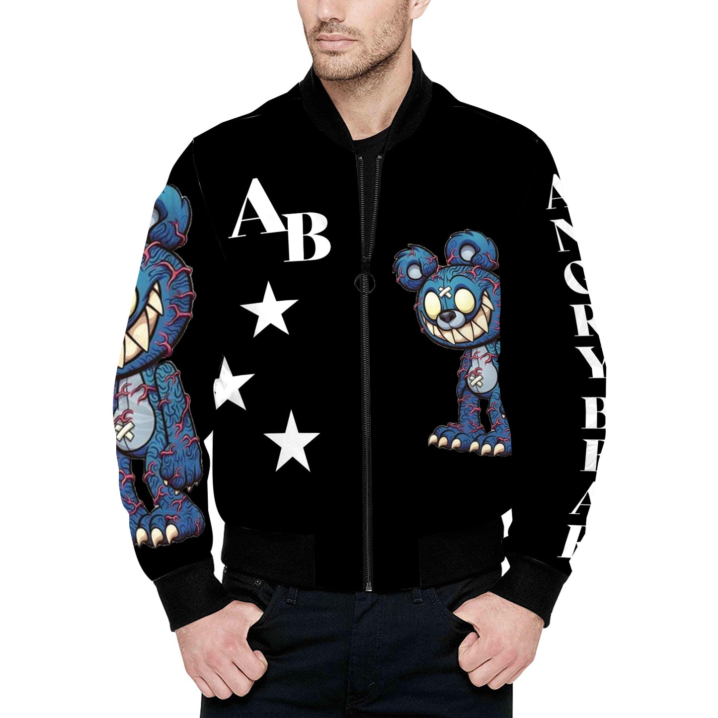 Angry Bear Men's All Over Print Quilted Bomber Jacket