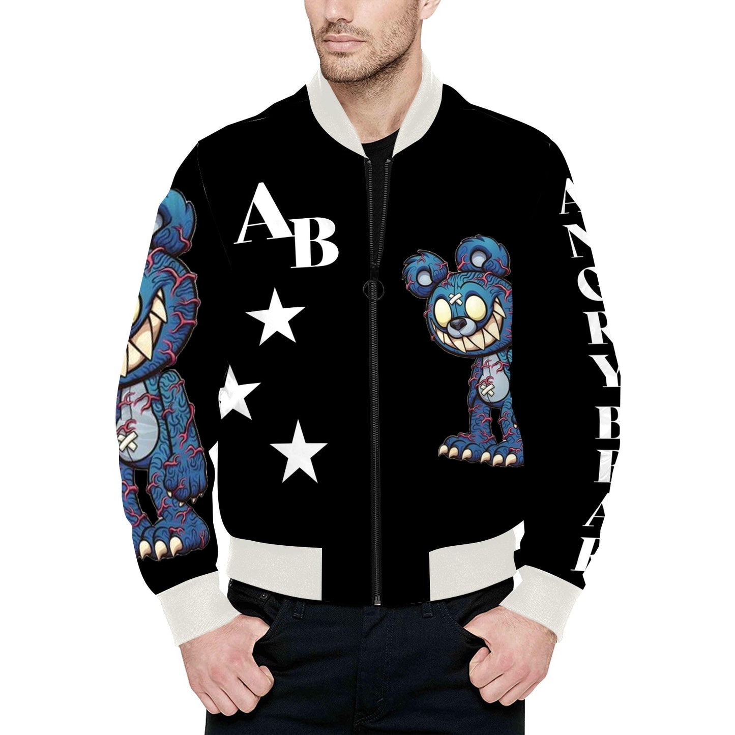 Angry Bear Men's All Over Print Quilted Bomber Jacket