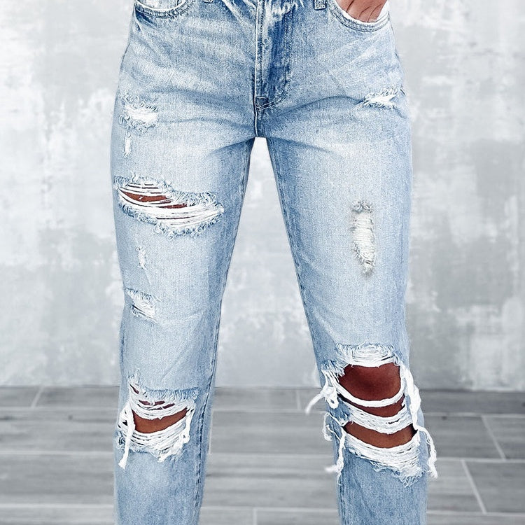 Westway Apparel Retro Tattered Straight High Waist Skinny Jeans (Women's)