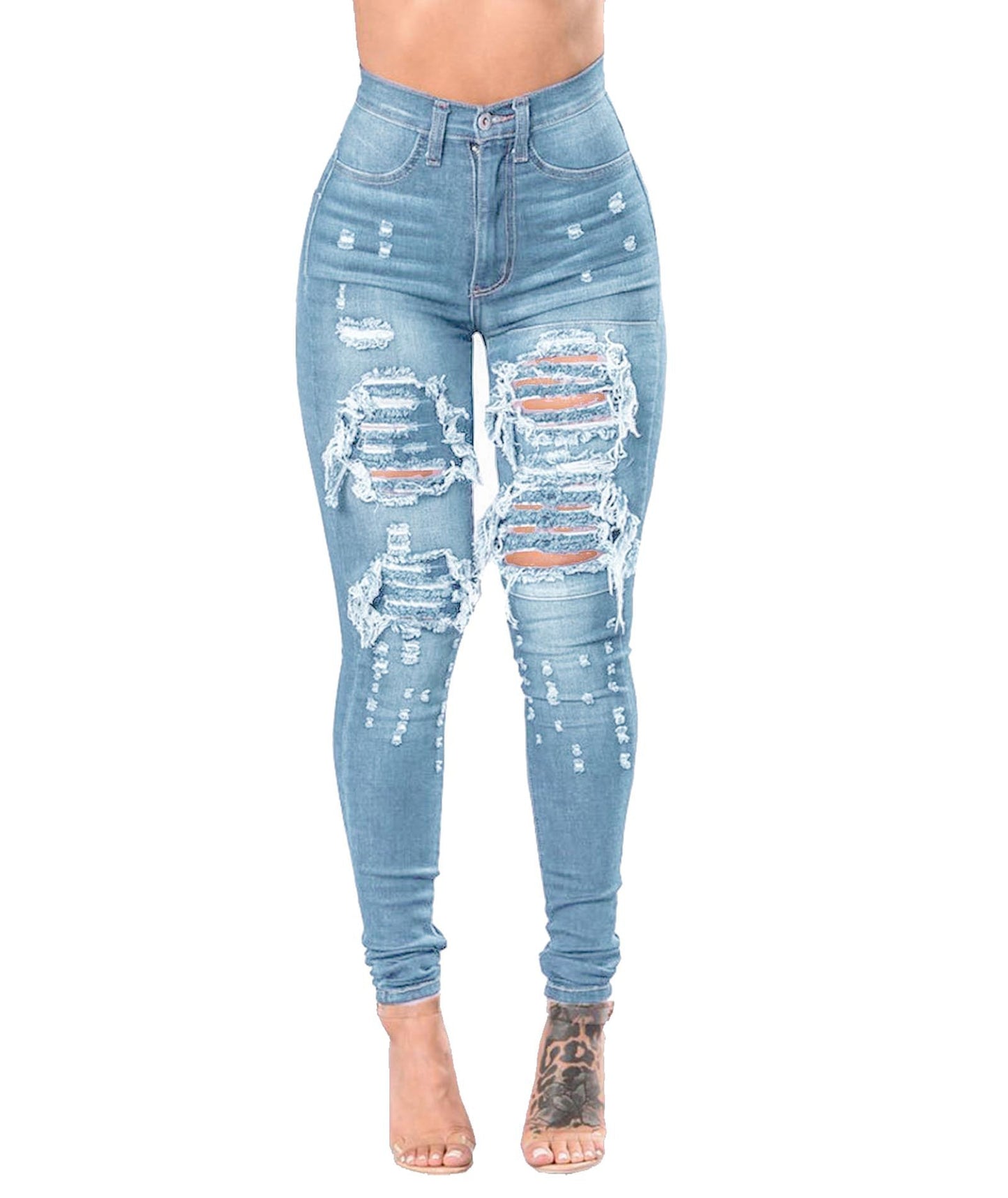 WestWay Apparel Women's Ripped Denim Washed Denim Pants