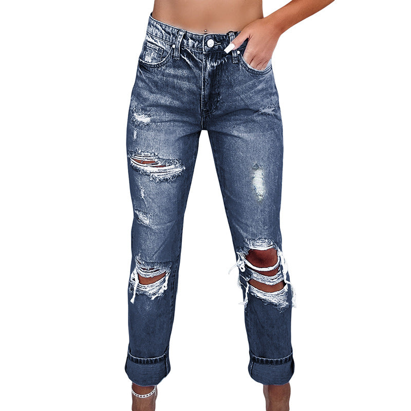 Westway Apparel Retro Tattered Straight High Waist Skinny Jeans (Women's)