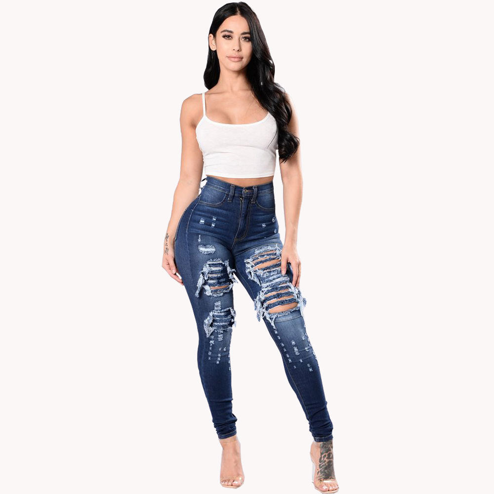 WestWay Apparel Women's Ripped Denim Washed Denim Pants