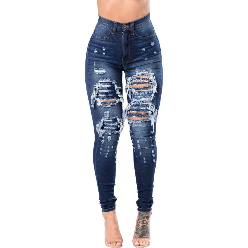 WestWay Apparel Women's Ripped Denim Washed Denim Pants