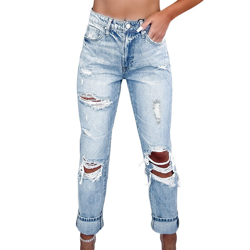 Westway Apparel Retro Tattered Straight High Waist Skinny Jeans (Women's)