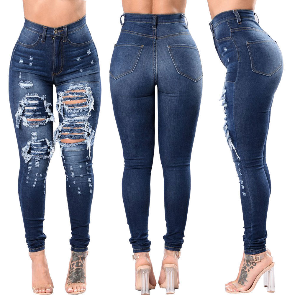 WestWay Apparel Women's Ripped Denim Washed Denim Pants