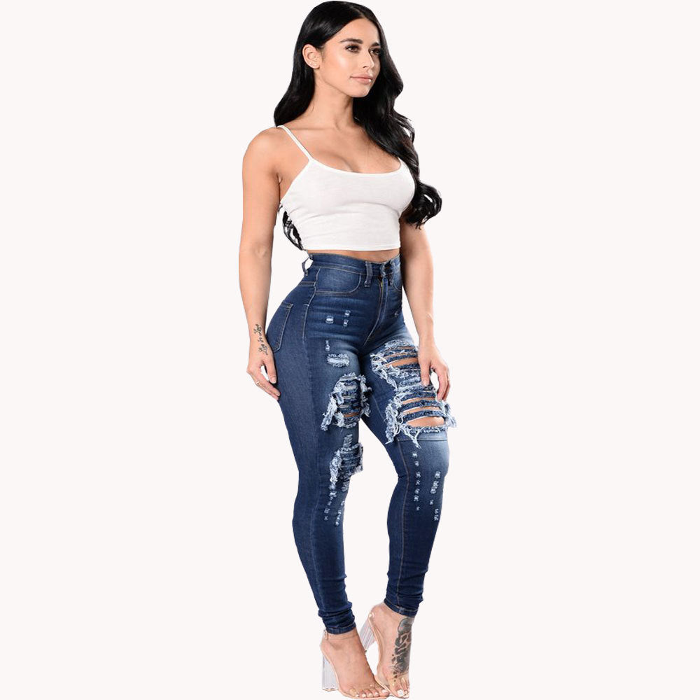 WestWay Apparel Women's Ripped Denim Washed Denim Pants